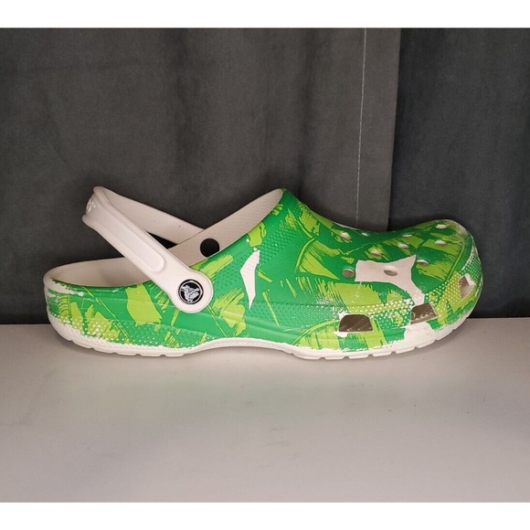 CROCS Classic Clog White Green Palm Leaves RARE Design US Men's Size 13 - Picture 5 of 10